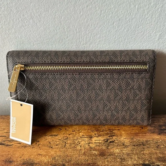 Michael Kors Brown Pebbled Continental Trifold Wallet Monochrome MK NWT - Picture 7 of 7